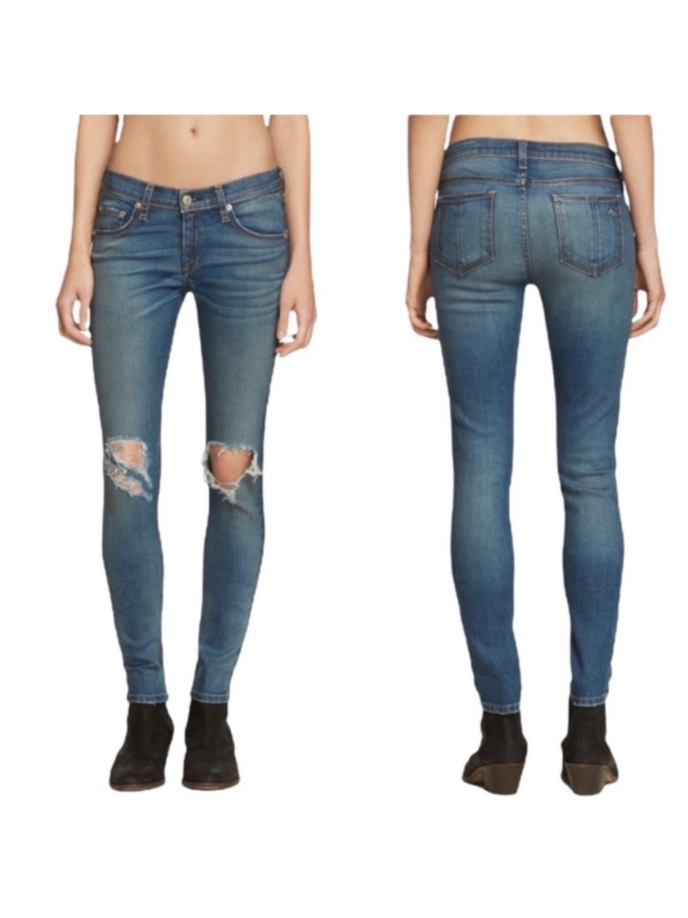 RAG & BONE Skinny Distressed Denim Jeans Carmine Wash Size 28